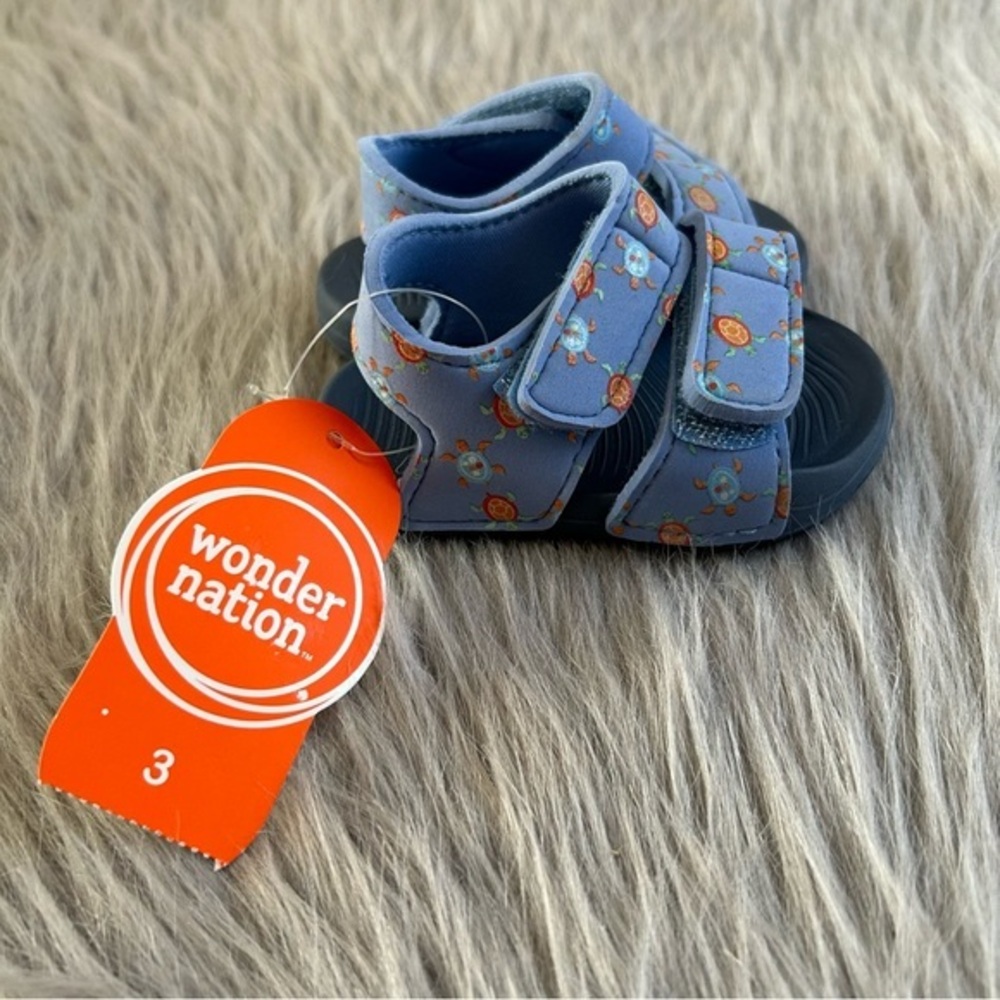 Wonder Nation Blue Turtle Sandals Baby Boys Size 3 Adjustable Straps Shoes‎